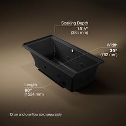 Kohler Underscore 60'' x 30'' alcove Heated BubbleMassageE air bath with whirlpool, right drain - Black - image 3