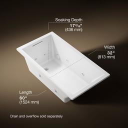 Kohler Underscore 60'' x 32'' drop-in heated whirlpool bath - White - image 3