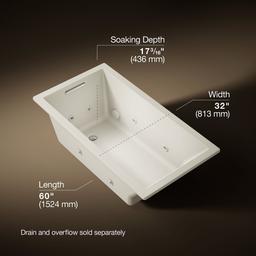 Kohler Underscore 60'' x 32'' drop-in heated whirlpool bath - Biscuit - image 3