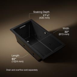 Kohler Underscore 60'' x 32'' drop-in Heated BubbleMassageE air bath with whirlpool - Black - image 3