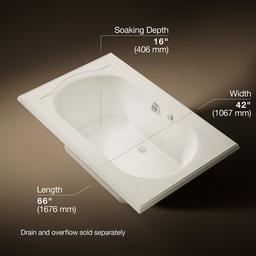 Kohler Memoirs 66'' x 42'' drop-in Heated BubbleMassageE air bath - Biscuit - image 3