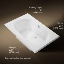 Kohler Memoirs 66'' x 42'' drop-in Heated BubbleMassageE air bath with Bask heated surface - White - image 3