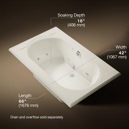 Kohler Memoirs 66'' x 42'' drop-in whirlpool bath - Biscuit - image 3