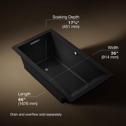 Kohler Underscore 66'' x 36'' drop-in Heated BubbleMassageE air bath - Black - image 3