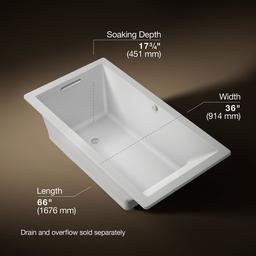 Kohler Underscore 66'' x 36'' drop-in Heated BubbleMassageE air bath - Ice Grey - image 3