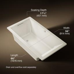 Kohler Underscore 66'' x 36'' drop-in Heated BubbleMassageE air bath - Biscuit - image 3