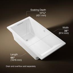 Kohler Underscore 66'' x 36'' drop-in Heated BubbleMassageE air bath - White - image 3