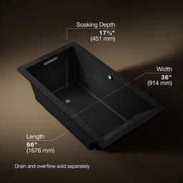 Kohler Underscore 66'' x 36'' drop-in Heated BubbleMassageE air bath - Black - image 3