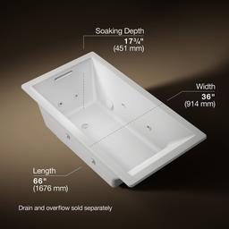 Kohler Underscore 66'' x 36'' drop-in heated whirlpool bath - Ice Grey - image 3