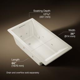 Kohler Underscore 66'' x 36'' drop-in heated whirlpool bath - Biscuit - image 3