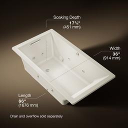 Kohler Underscore 66'' x 36'' drop-in Heated BubbleMassageE air bath with whirlpool - Biscuit - image 3