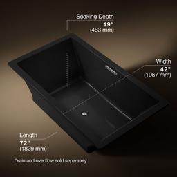 Kohler Underscore 72'' x 42'' drop-in Heated BubbleMassageE air bath - Black - image 3