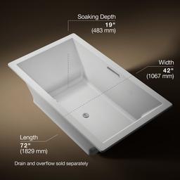 Kohler Underscore 72'' x 42'' drop-in Heated BubbleMassageE air bath - Ice Grey - image 3