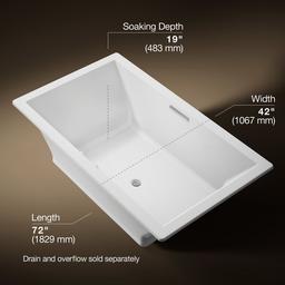 Kohler Underscore 72'' x 42'' drop-in Heated BubbleMassageE air bath with Bask heated surface - White - image 3