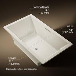 Kohler Underscore 72'' x 42'' drop-in Heated BubbleMassageE air bath with Bask heated surface - Biscuit - image 3