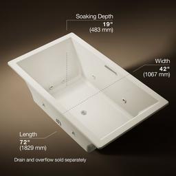 Kohler Underscore 72'' x 42'' drop-in heated whirlpool bath - Biscuit - image 3