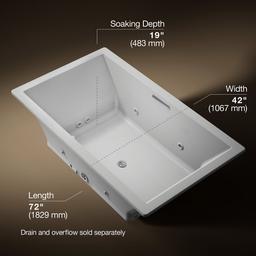 Kohler Underscore 72'' x 42'' drop-in Heated BubbleMassageE air bath with whirlpool - Ice Grey - image 3