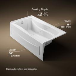 Kohler Mariposa 66'' x 36'' drop-in/alcove Heated BubbleMassageE air bath, left drain - White - image 3