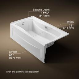 Kohler Mariposa 66'' x 36'' alcove whirlpool with alcove, left drain - White - image 3