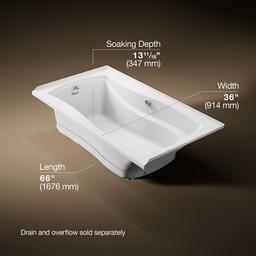 Kohler Mariposa 66'' x 36'' alcove Heated BubbleMassageE air bath with Bask heated surface, left drain - White - image 3