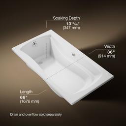 Kohler Mariposa 66'' x 36'' drop-in Heated BubbleMassageE air bath with Bask heated surface - White - image 3