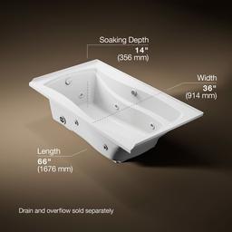 Kohler Mariposa 66'' x 36'' alcove whirlpool, left drain - White - image 3