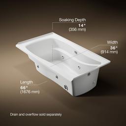 Kohler Mariposa 66'' x 35-7/8'' alcove whirlpool bath with Bask heated surface, integral flange, and right-hand drain - White - image 3