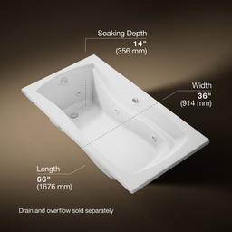 Kohler Mariposa 66'' x 35-7/8'' drop-in whirlpool bath with Bask heated surface and end drain - White - image 3
