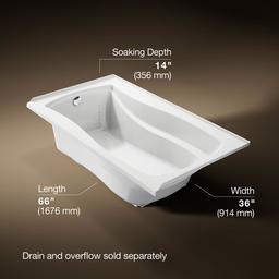 Kohler Mariposa 66'' x 36'' alcove bath, left drain - White - image 3