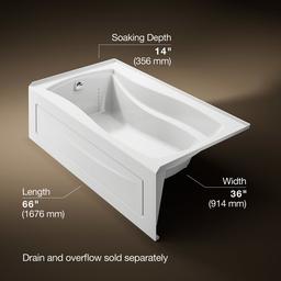 Kohler Mariposa 66'' x 36'' alcove bath, left drain - White - image 3