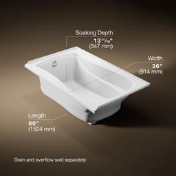 Kohler Mariposa 60'' x 36'' alcove Heated BubbleMassageE air bath, left drain - White - image 3