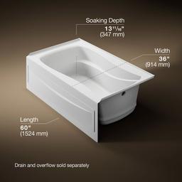 Kohler Mariposa 60'' x 36'' alcove Heated BubbleMassageE air bath, right drain - White - image 2