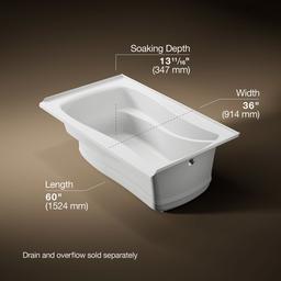 Kohler Mariposa 60'' x 36'' alcove Heated BubbleMassageE air bath, right drain - White - image 3