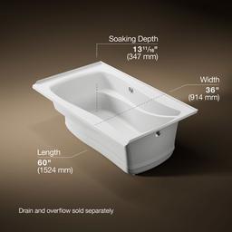 Kohler Mariposa 60'' x 36'' alcove Heated BubbleMassageE air bath with Bask heated surface, right drain - White - image 3