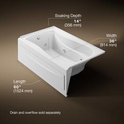 Kohler Mariposa 60'' x 36'' alcove heated whirlpool, left drain - White - image 3