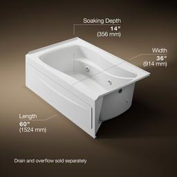 Kohler Mariposa 60'' x 36'' alcove whirlpool, right drain and adjustable jets - White - image 3
