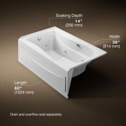 Kohler Mariposa 60'' x 36'' alcove whirlpool, left drain - White - image 3