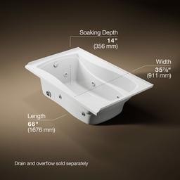 Kohler Mariposa 60'' x 36'' alcove whirlpool, left drain - White - image 3