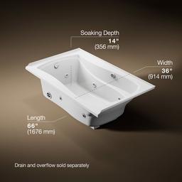 Kohler Mariposa 60'' x 36'' alcove whirlpool bath with Bask heated surface, left drain - White - image 3