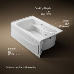 Kohler Mariposa 60'' x 36'' alcove whirlpool bath Bask heated surface, right drain - White - image 3