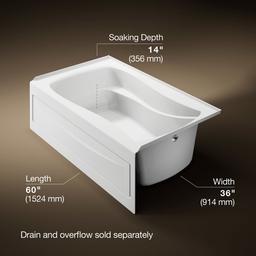 Kohler Mariposa 60'' x 36'' alcove bath, right drain - White - image 3