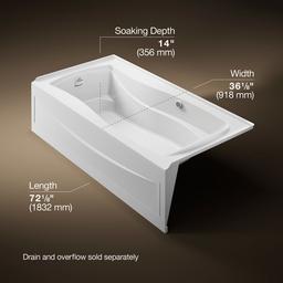 Kohler Mariposa 72'' x 36'' alcove Heated BubbleMassageE air bath with Bask heated surface, left drain - White - image 3