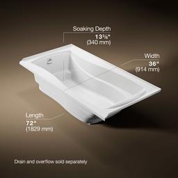 Kohler Mariposa 72'' x 36'' alcove Heated BubbleMassageE air bath, left drain - White - image 3