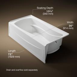 Kohler Mariposa 72'' x 36'' alcove Heated BubbleMassageE air bath, right drain - White - image 3