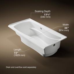 Kohler Mariposa 72'' x 36'' alcove Heated BubbleMassageE air bath, right drain - White - image 3