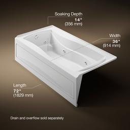 Kohler Mariposa 72'' x 36'' alcove heated whirlpool bath, left drain - White - image 3