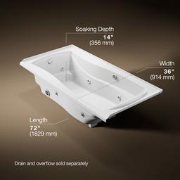 Kohler Mariposa 72'' x 36'' alcove whirlpool bath with Bask heated surface, left drain - White - image 3