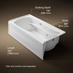 Kohler Mariposa 72'' x 36'' alcove whirlpool bath with Bask heated surface, right drain - White - image 3