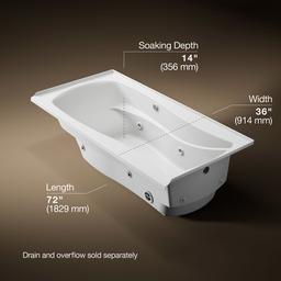 Kohler Mariposa 72'' x 36'' alcove heated whirlpool bath, right drain - White - image 3