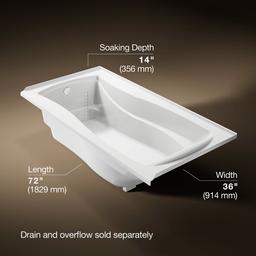Kohler Mariposa 72'' x 36'' alcove bath, left drain - White - image 3